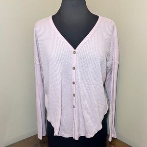 PJ Salvage Button Up Waffle knit top , lilac, light purple, small, EUC